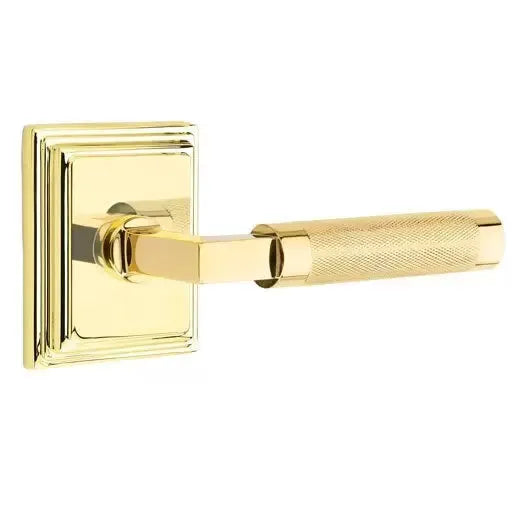 Emtek Knurled Lever with L-Square Stem and Wilshire Rose by Emtek