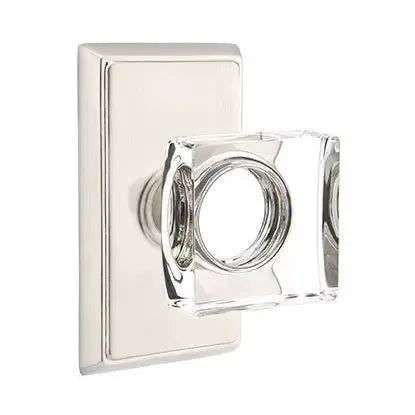 Emtek Modern Square Glass Door Knob with Rectangular Rose by Emtek