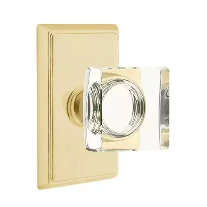 Emtek Modern Square Glass Door Knob with Rectangular Rose by Emtek