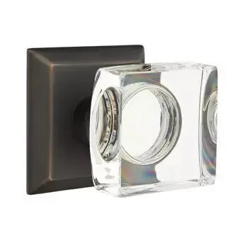 Emtek Modern Square Glass Door Knob with Quincy Rose by Emtek