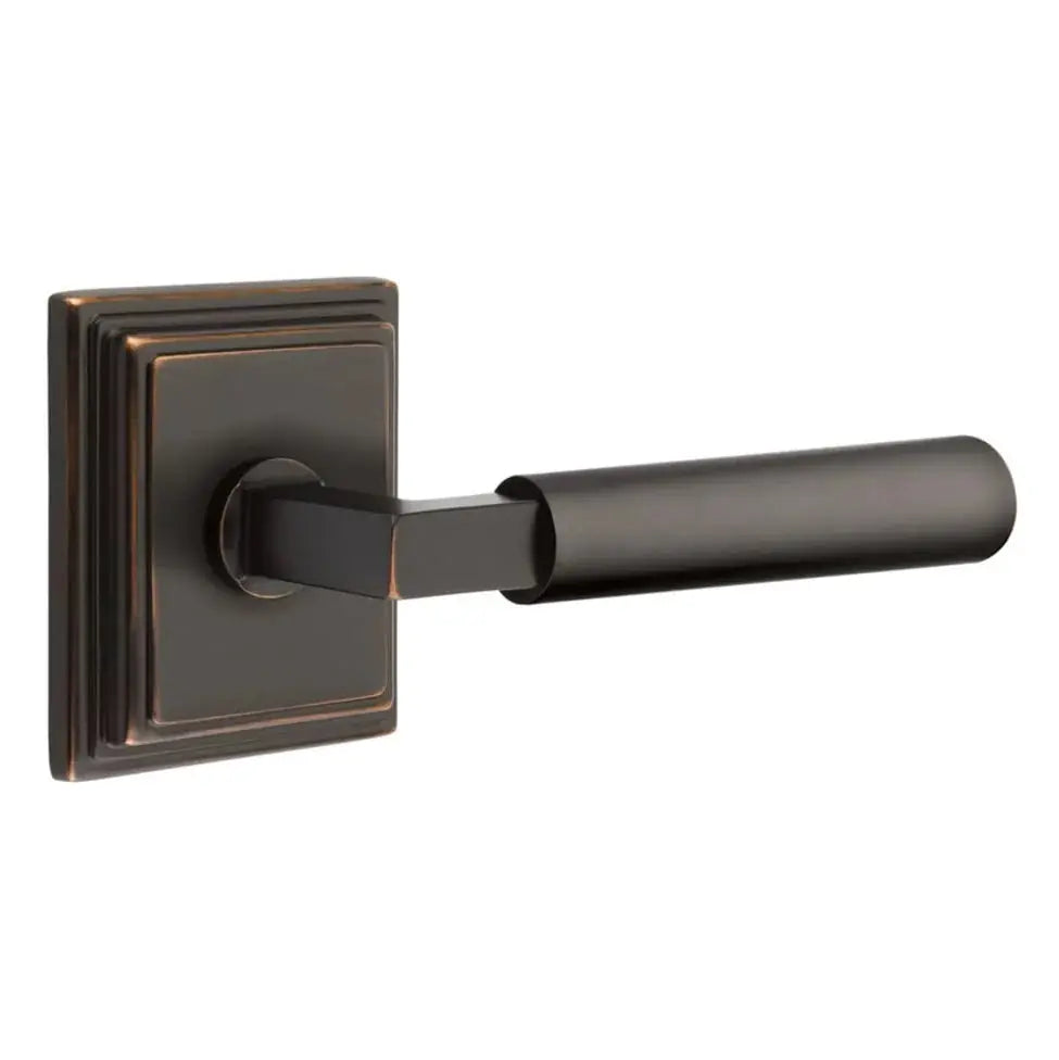 Emtek Smooth Lever with L-Square Stem and Wilshire Rose by Emtek