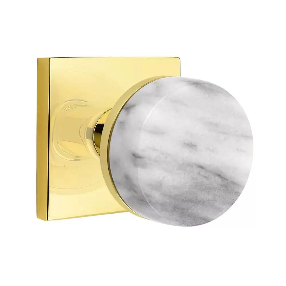 Emtek White Marble Knob with Square Rosette and Conical Stem by Emtek