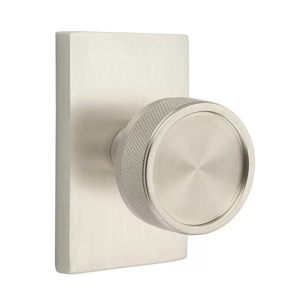 Emtek Knurled Knob with Modern Rectangular Rosette and Conical Stem by Emtek
