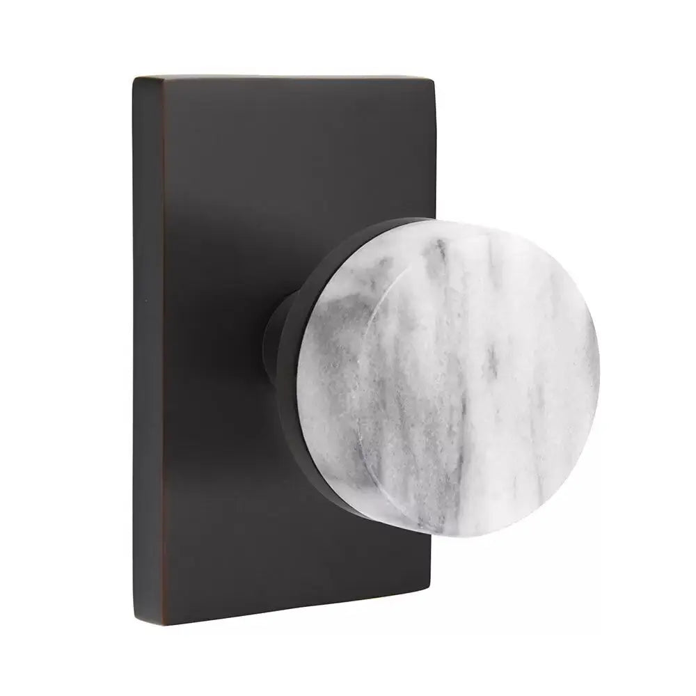 Emtek White Marble Knob with Modern Rectangular Rosette and Conical Stem by Emtek