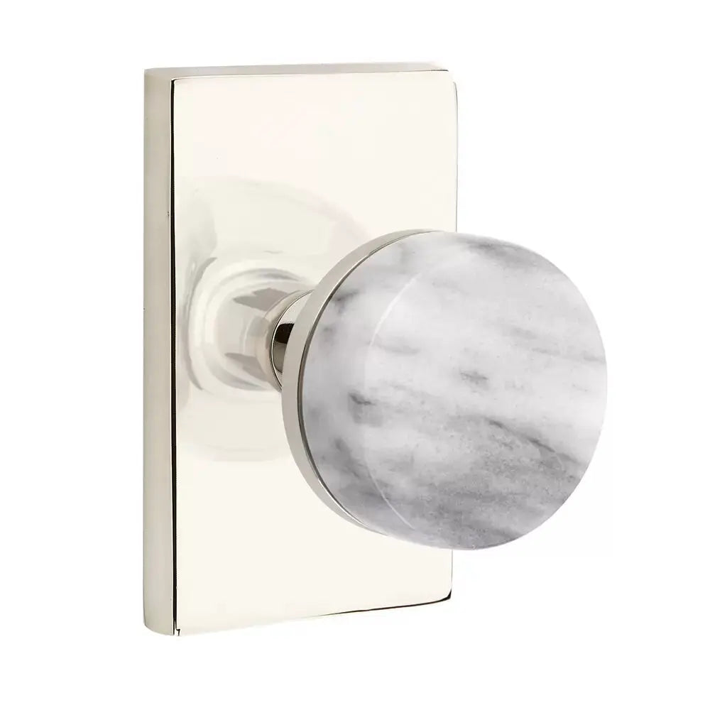 Emtek White Marble Knob with Modern Rectangular Rosette and Conical Stem by Emtek