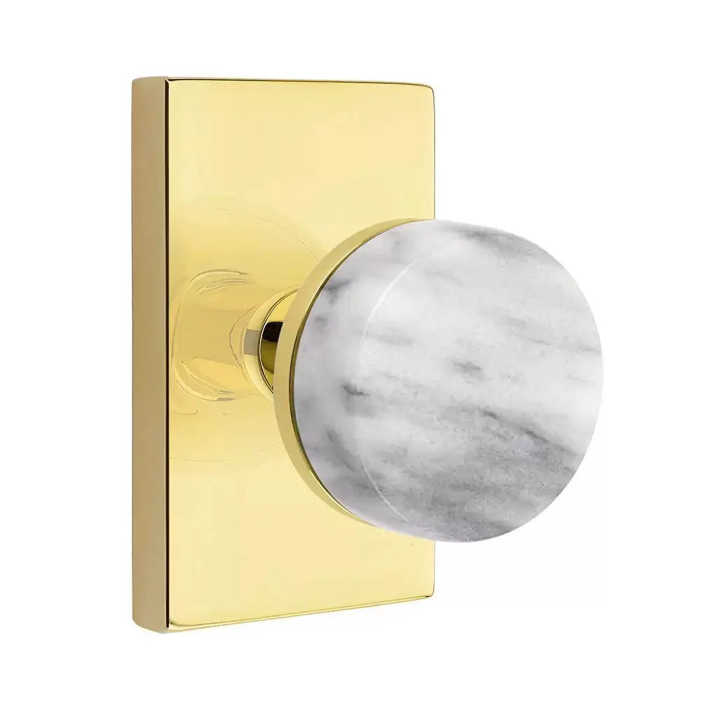 Emtek White Marble Knob with Modern Rectangular Rosette and Conical Stem by Emtek