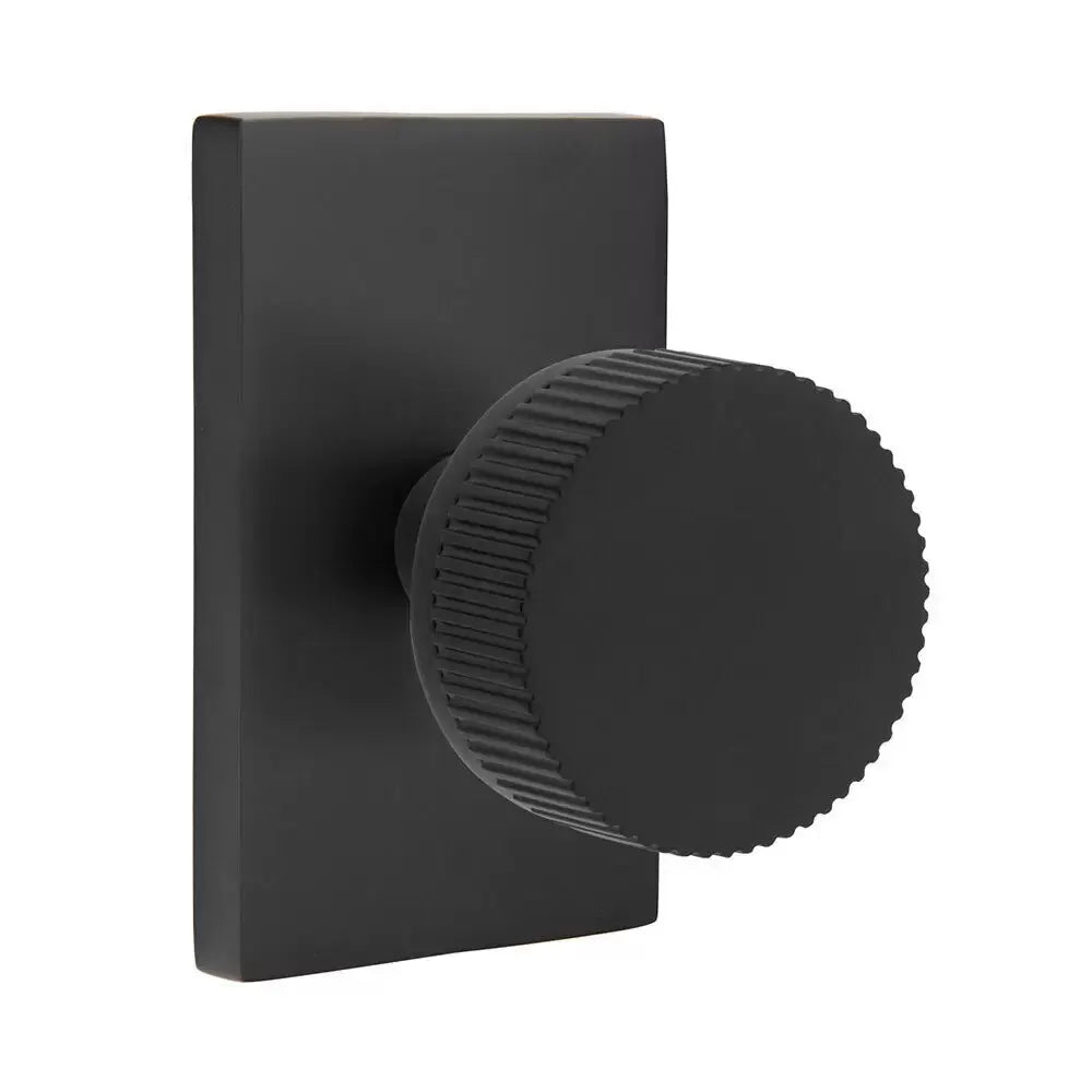 Emtek Straight Knurled Knob with Modern Rectangular Rosette and Conical Stem by Emtek