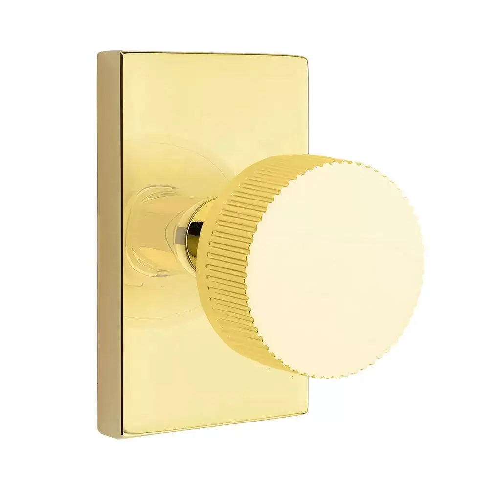 Emtek Straight Knurled Knob with Modern Rectangular Rosette and Conical Stem by Emtek