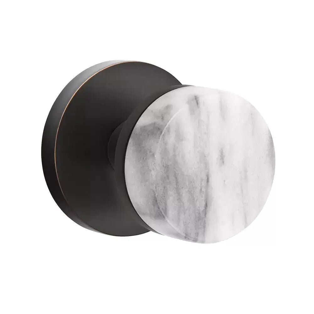 Emtek White Marble Knob with Disk Rosette and Conical Stem by Emtek