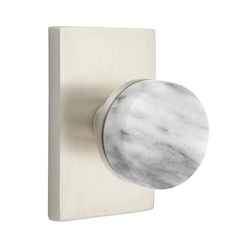 Emtek White Marble Knob with Modern Rectangular Rosette and Conical Stem by Emtek