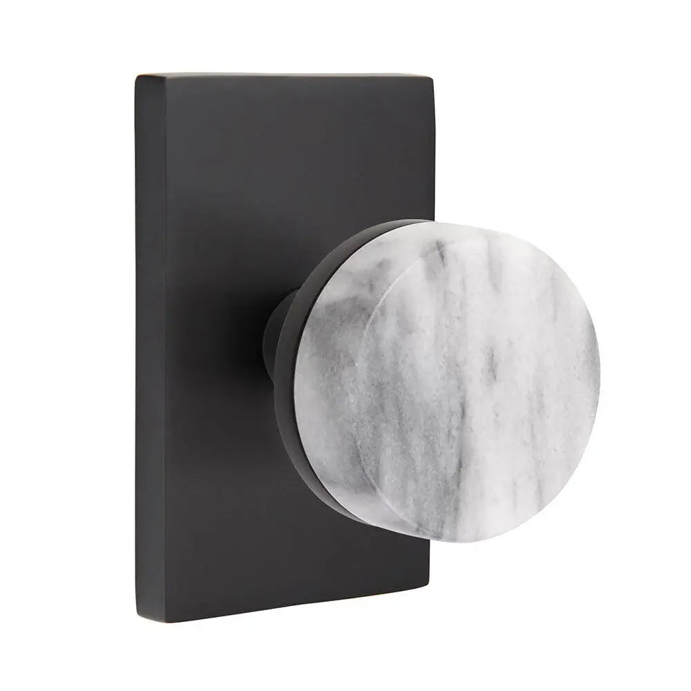 Emtek White Marble Knob with Modern Rectangular Rosette and Conical Stem by Emtek