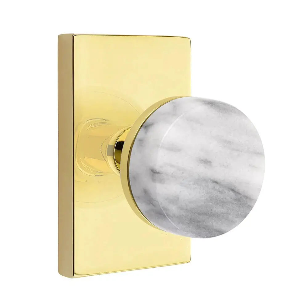 Emtek White Marble Knob with Modern Rectangular Rosette and Conical Stem by Emtek