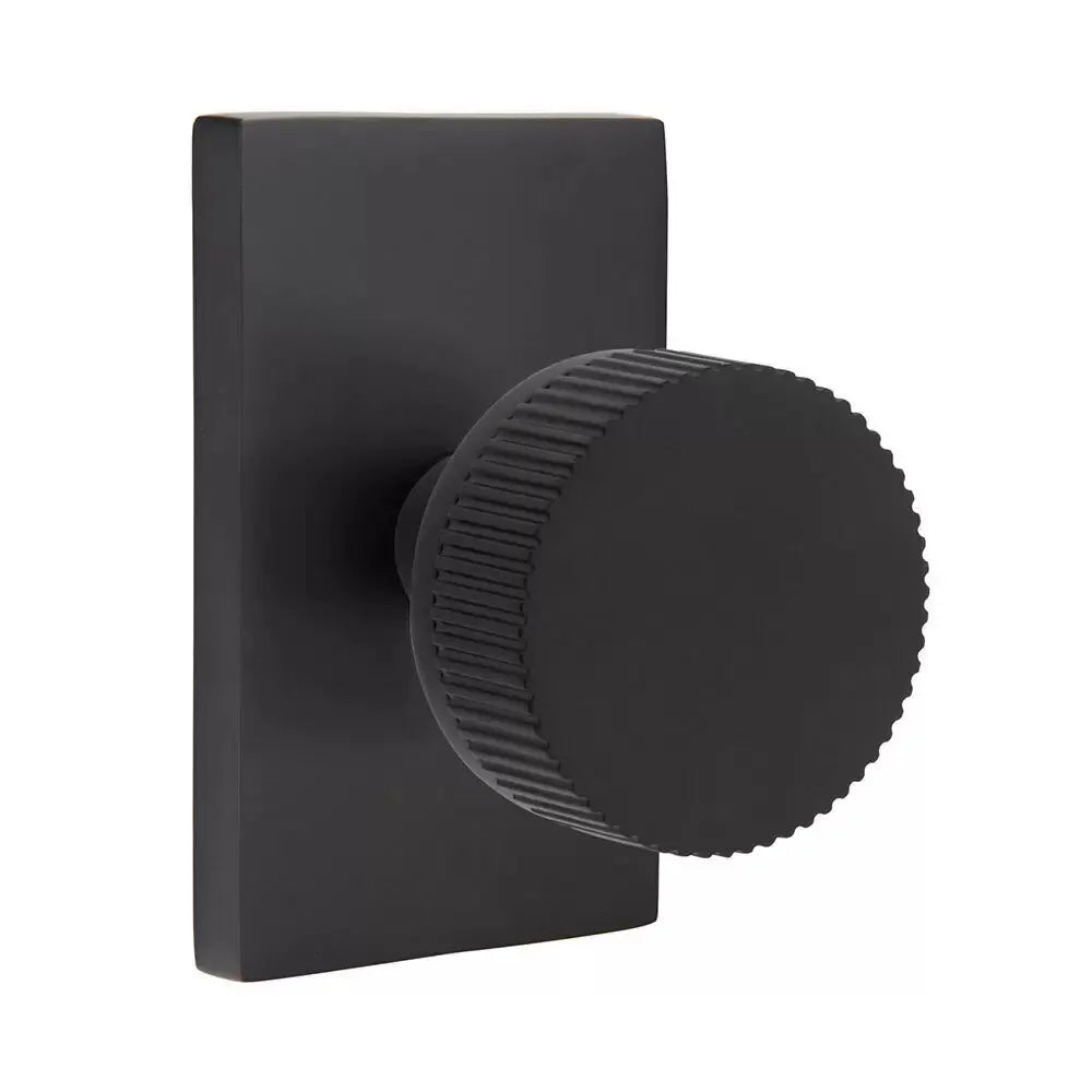 Emtek Straight Knurled Knob with Modern Rectangular Rosette and Conical Stem by Emtek