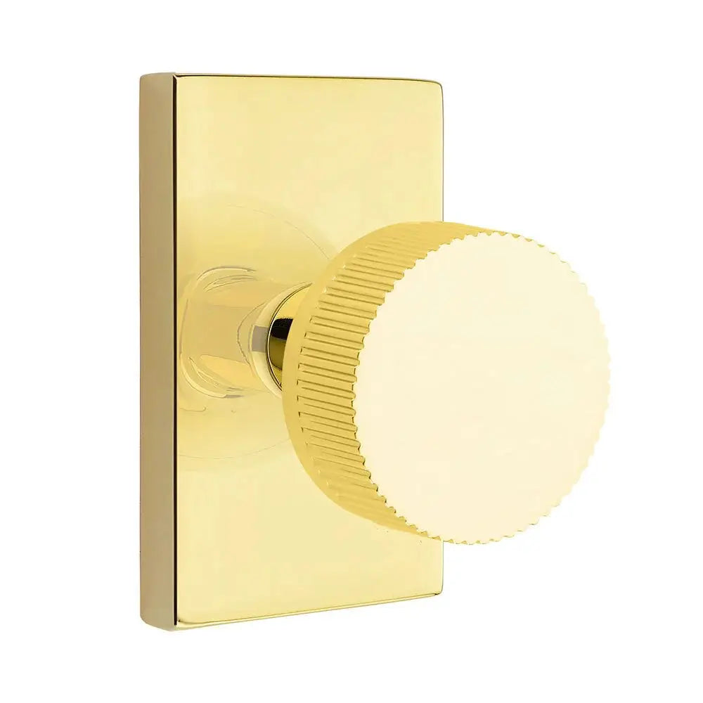 Emtek Straight Knurled Knob with Modern Rectangular Rosette and Conical Stem by Emtek