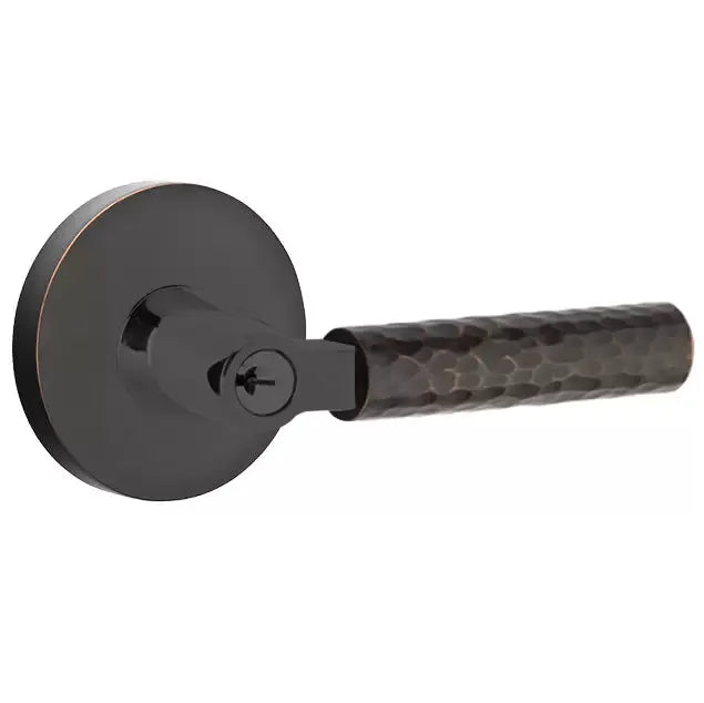 Emtek Hammered Lever with L-Square Stem and Disc Rose by Emtek