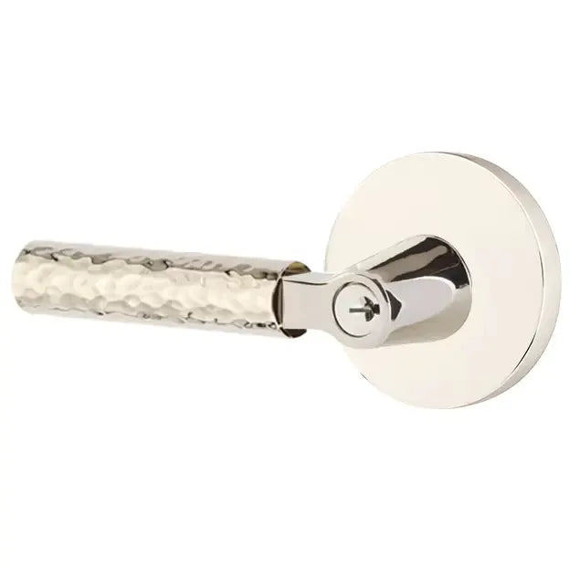 Emtek Hammered Lever with L-Square Stem and Disc Rose by Emtek