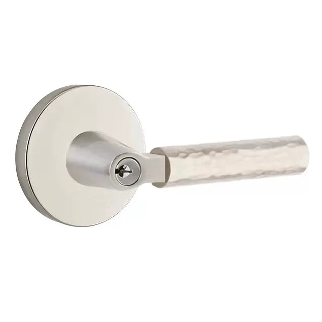 Emtek Hammered Lever with L-Square Stem and Disc Rose by Emtek