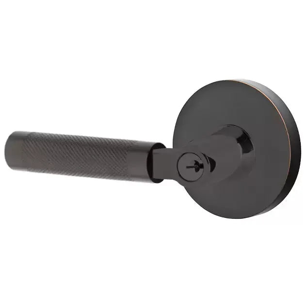 Emtek Knurled Lever with L-Square Stem and Disc Rose by Emtek
