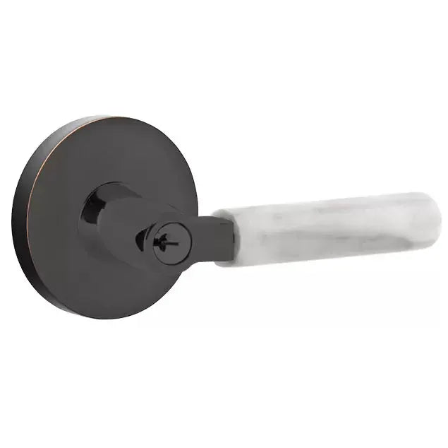 Emtek White Marble Lever with L-Square Stem and Disk Rose by Emtek