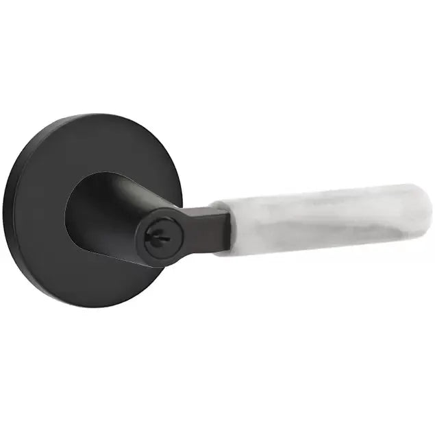 Emtek White Marble Lever with L-Square Stem and Disk Rose by Emtek