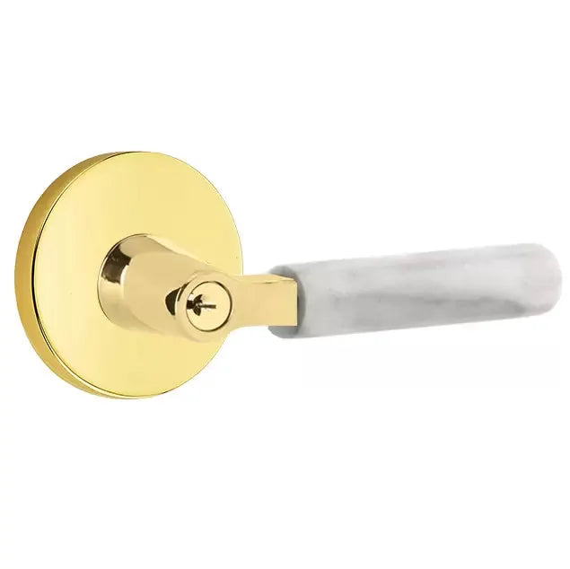 Emtek White Marble Lever with L-Square Stem and Disk Rose by Emtek
