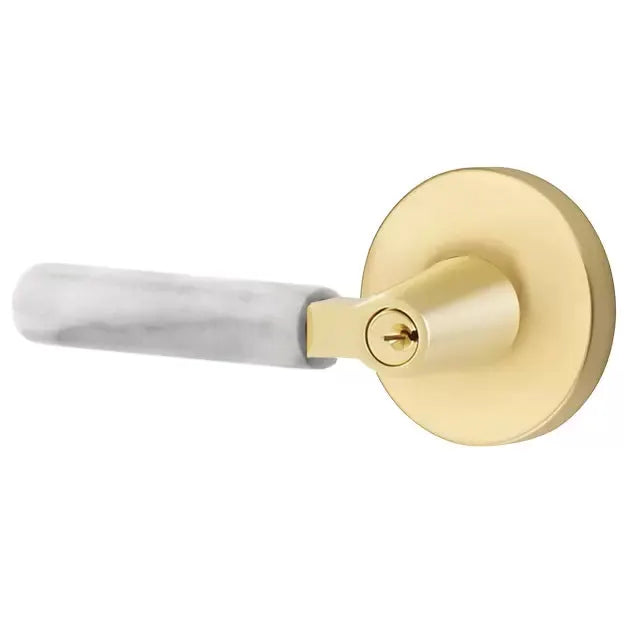Emtek White Marble Lever with L-Square Stem and Disk Rose by Emtek