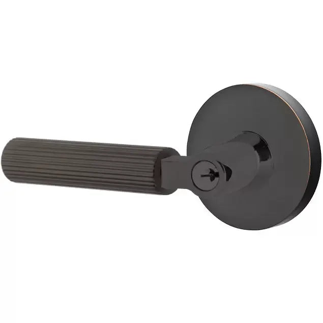 Emtek Straight Knurled Lever with L-Square Stem and Disk Rose by Emtek