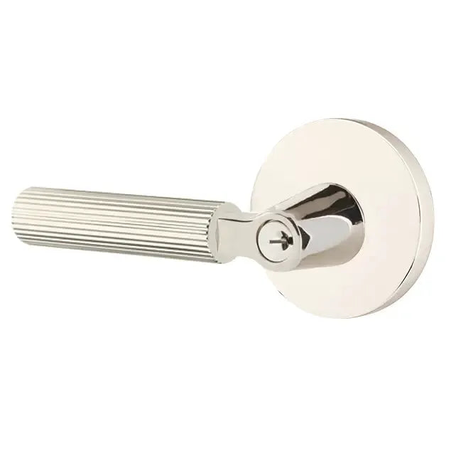 Emtek Straight Knurled Lever with L-Square Stem and Disk Rose by Emtek