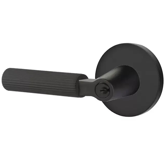 Emtek Straight Knurled Lever with L-Square Stem and Disk Rose by Emtek