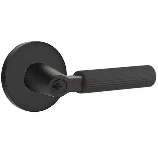 Emtek Straight Knurled Lever with L-Square Stem and Disk Rose by Emtek