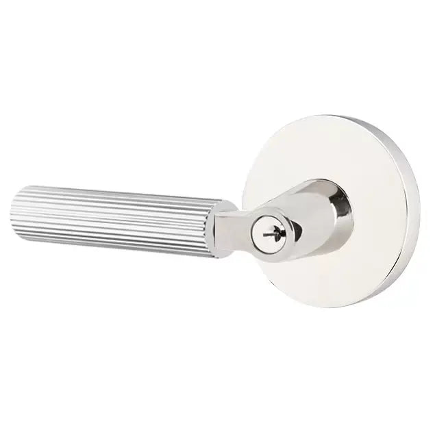 Emtek Straight Knurled Lever with L-Square Stem and Disk Rose by Emtek