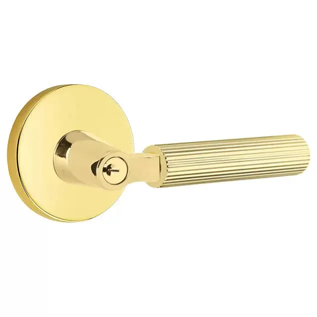 Emtek Straight Knurled Lever with L-Square Stem and Disk Rose by Emtek