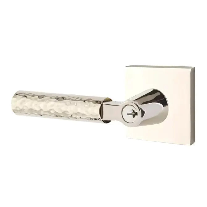 Emtek Hammered Lever with L-Square Stem and Square Rose by Emtek