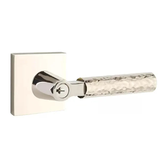 Emtek Hammered Lever with L-Square Stem and Square Rose by Emtek