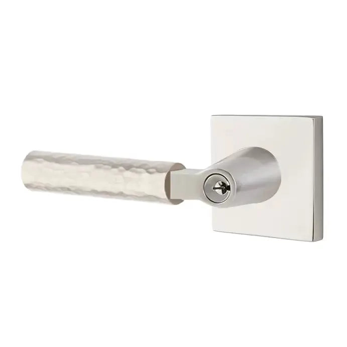 Emtek Hammered Lever with L-Square Stem and Square Rose by Emtek