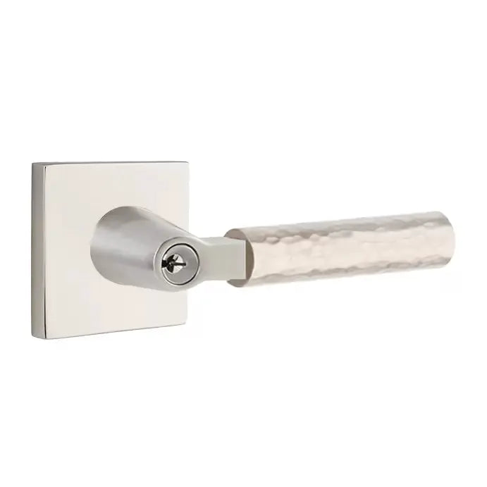 Emtek Hammered Lever with L-Square Stem and Square Rose by Emtek