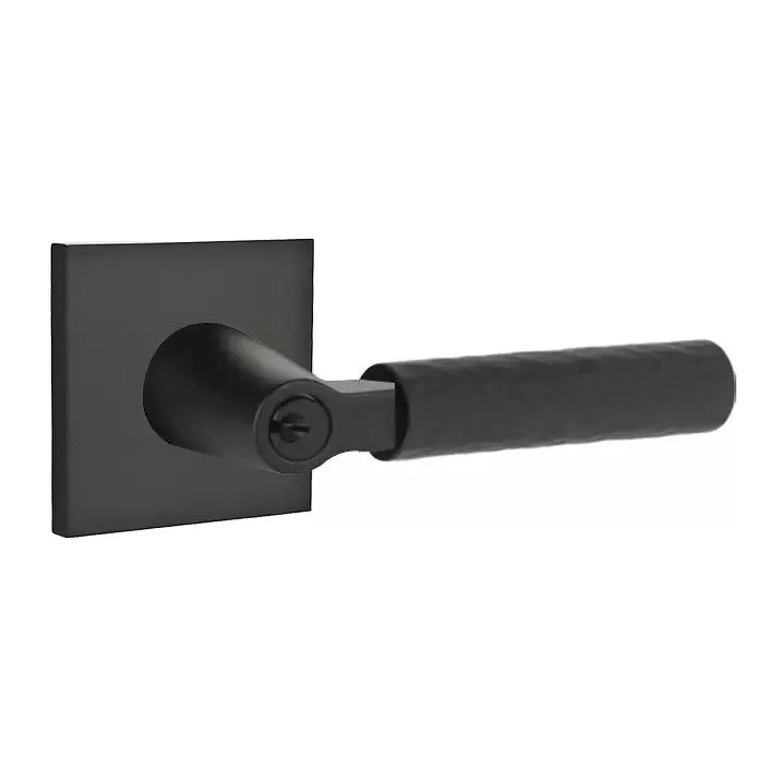 Emtek Hammered Lever with L-Square Stem and Square Rose by Emtek