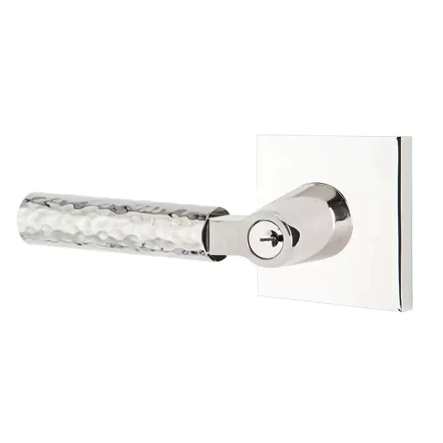 Emtek Hammered Lever with L-Square Stem and Square Rose by Emtek