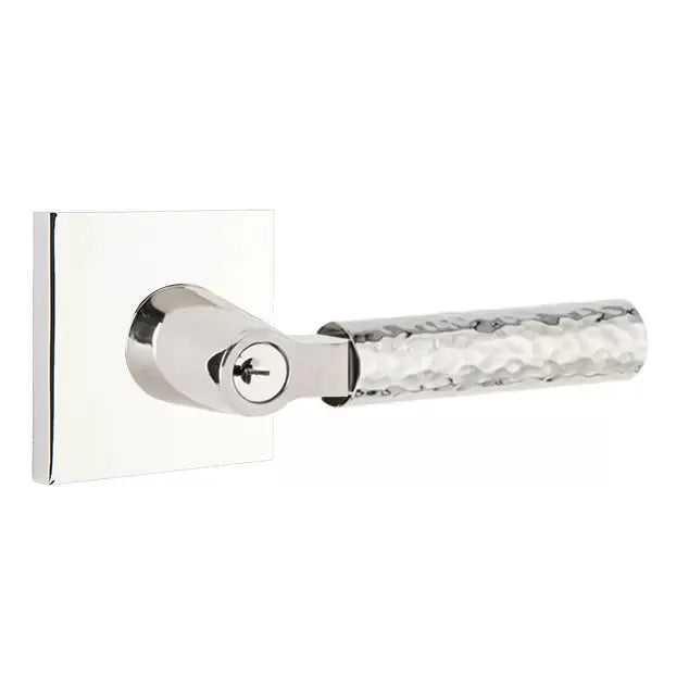 Emtek Hammered Lever with L-Square Stem and Square Rose by Emtek