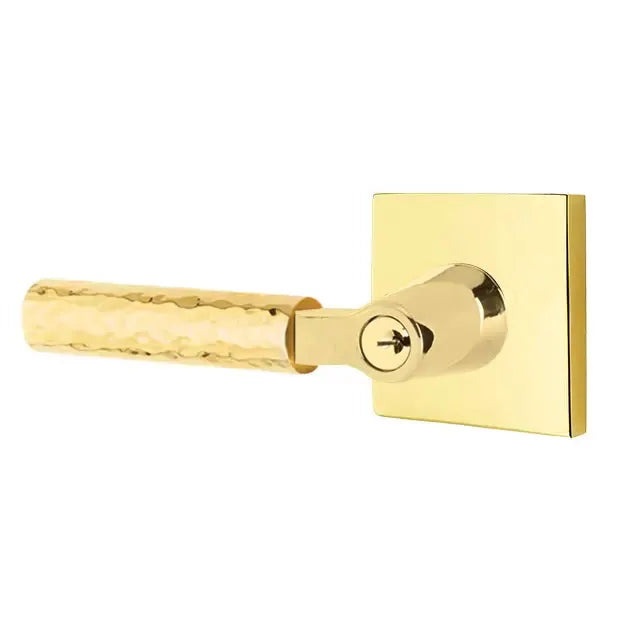 Emtek Hammered Lever with L-Square Stem and Square Rose by Emtek
