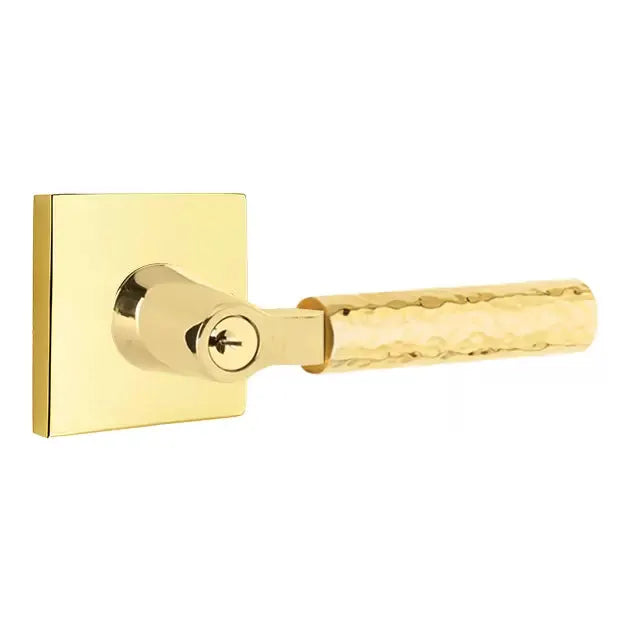 Emtek Hammered Lever with L-Square Stem and Square Rose by Emtek