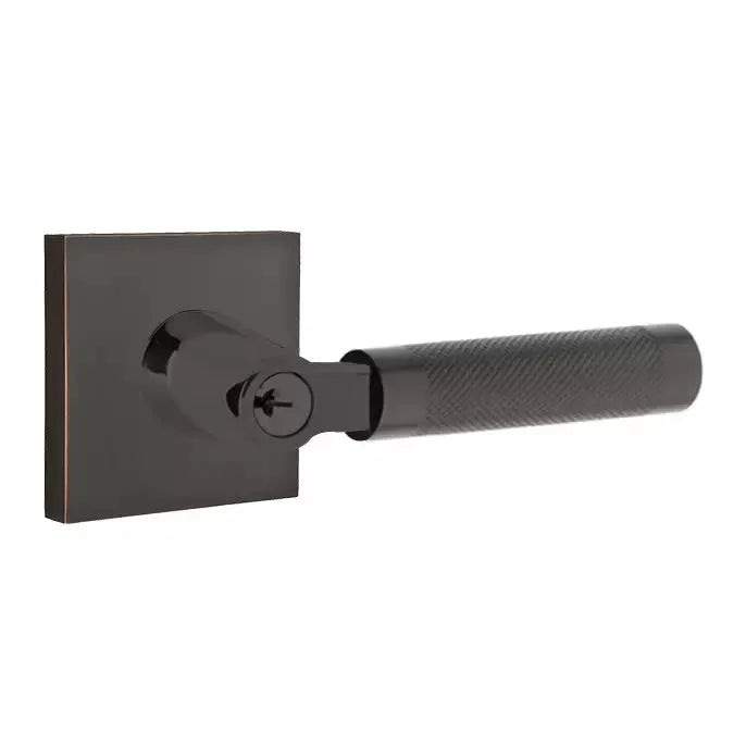 Emtek Knurled Lever with L-Square Stem and Square Rose by Emtek