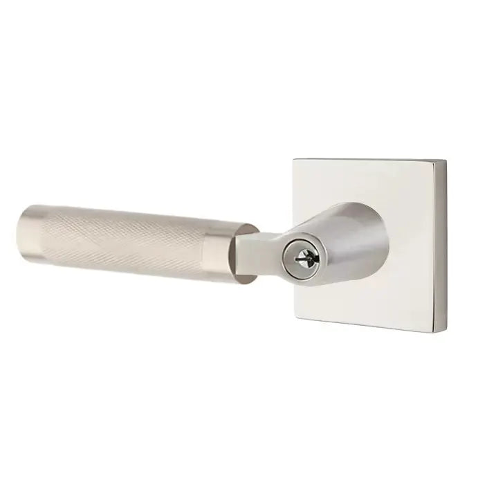 Emtek Knurled Lever with L-Square Stem and Square Rose by Emtek