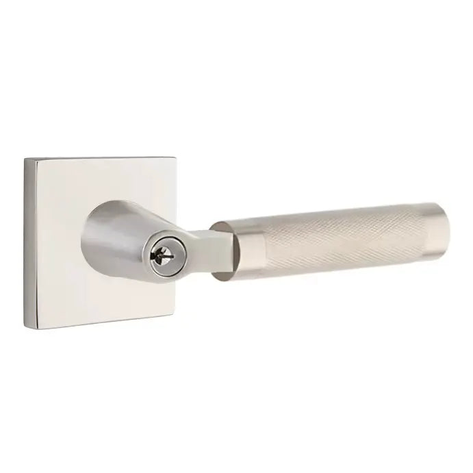Emtek Knurled Lever with L-Square Stem and Square Rose by Emtek