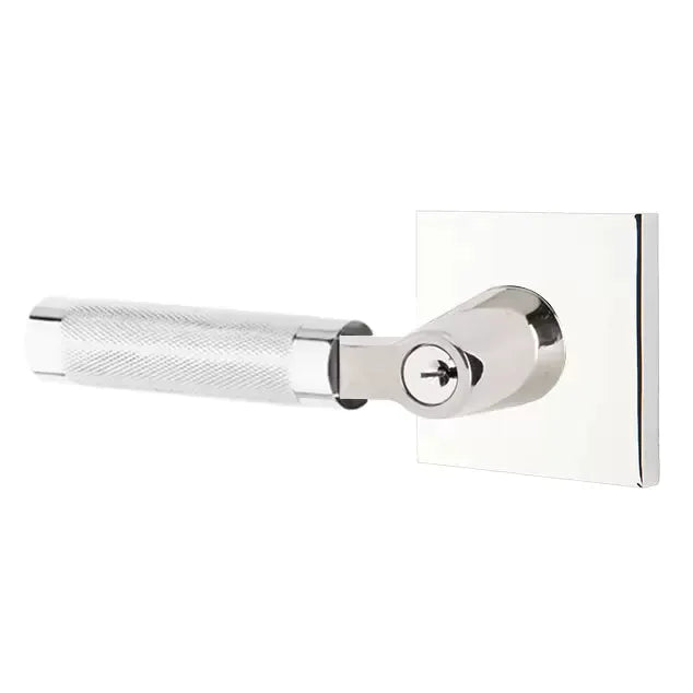 Emtek Knurled Lever with L-Square Stem and Square Rose by Emtek