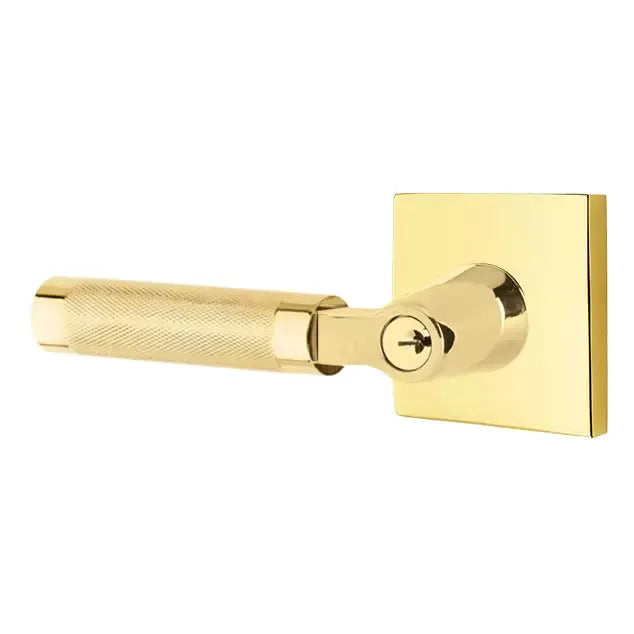 Emtek Knurled Lever with L-Square Stem and Square Rose by Emtek