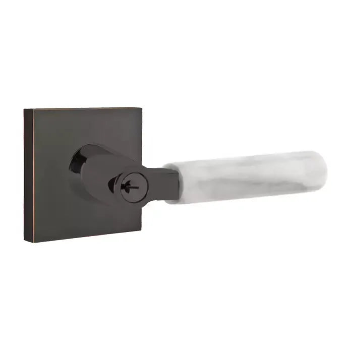 Emtek White Marble Lever with L-Square Stem and Square Rose by Emtek