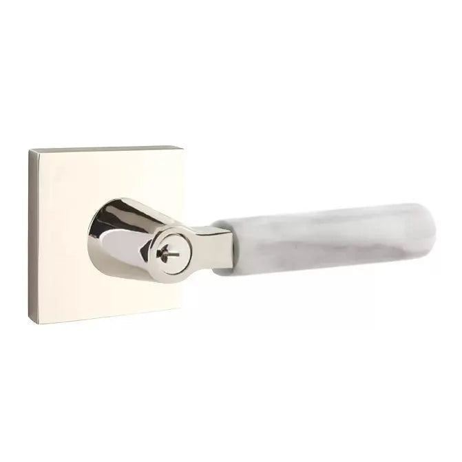 Emtek White Marble Lever with L-Square Stem and Square Rose by Emtek