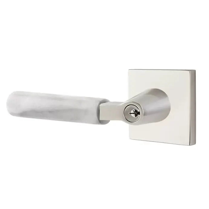 Emtek White Marble Lever with L-Square Stem and Square Rose by Emtek
