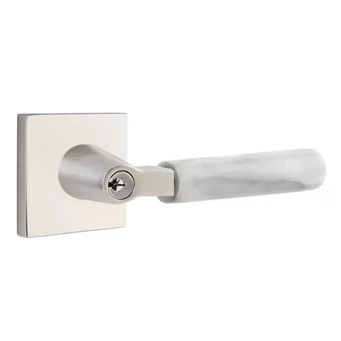 Emtek White Marble Lever with L-Square Stem and Square Rose by Emtek